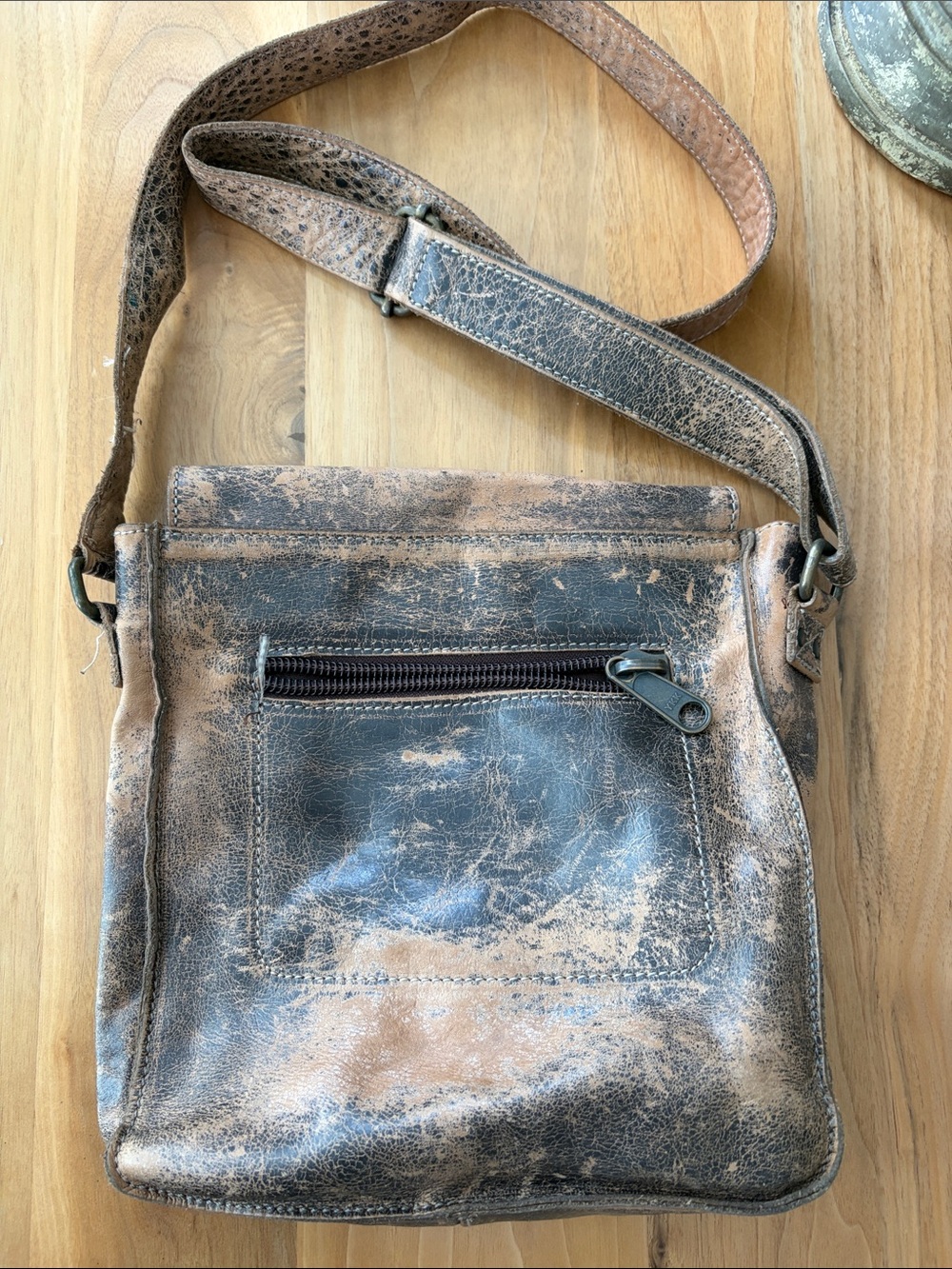BED|STU Distressed Two-Tone Brown Crossbody Bag - Picture 8 of 8